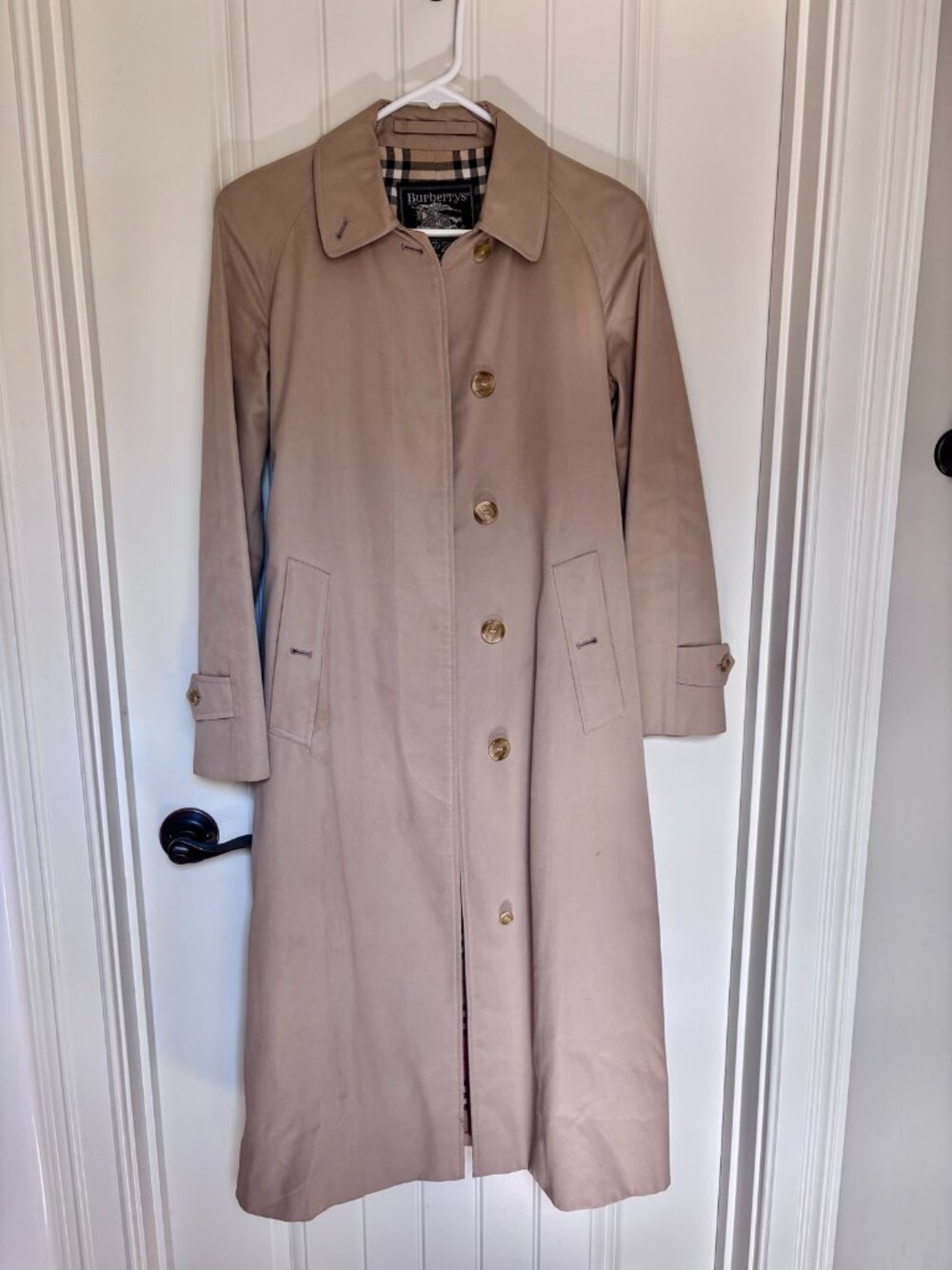 Vintage Burberrys Tan Nova Check Lined Belted Trench Coat Size 2
